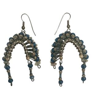 Handmade Indigenous Beaded Headdress Dangle Earrings